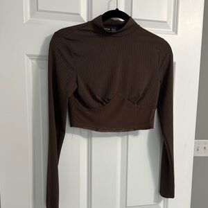 SHEIN Brown Fitted Bodysuit Crop Top